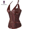 Plus Size Zip Up Steampunk Halter Leather Corset