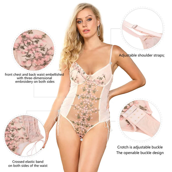 One Piece Floral Lingerie Bodysuit