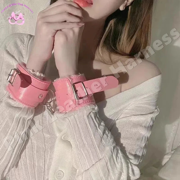 Sexy Adjustable PU Leather Plush Handcuff