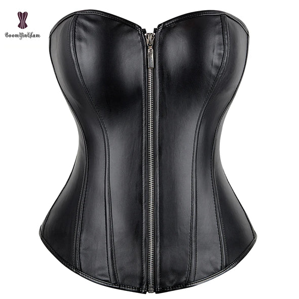 Punk Style Push Up Faux Leather Corset With Zip