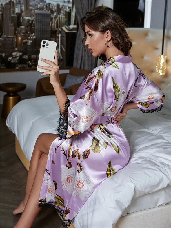 Floral Print Drop Shoulder Kimono