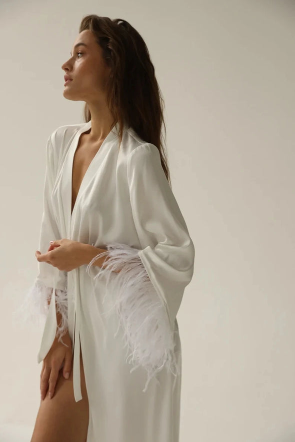 Bride Robe With Feather Sleeves